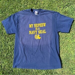 VTG Navy Seal Hanes Beefy T Shirt My Nephew is a Navy Seal LRG Armed Forces READ